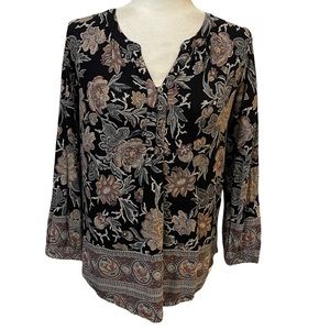 Lucky Brand Black Floral Boho Style Blouse